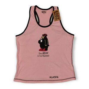 Lazy One "I'm A Bear In The Morning" Pink Tank Top Large